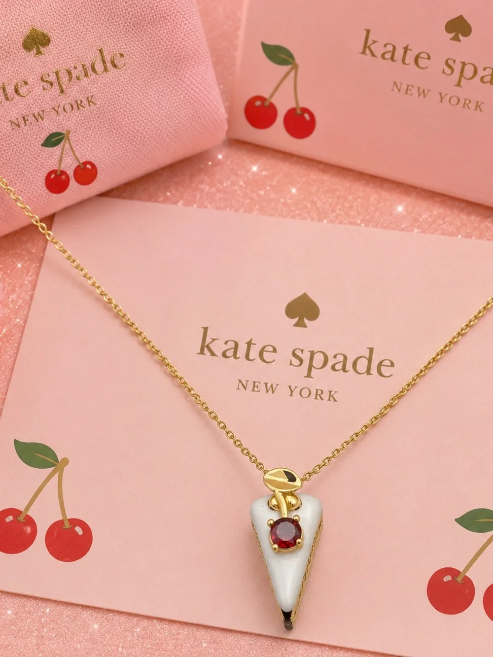 Kate Spade New York Cherry Pie Slice Pendant Necklace | Gold Tone